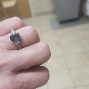 Women's Silver Ring with Dark Blue Center Stone